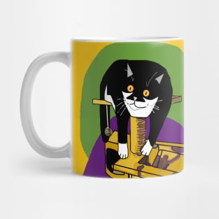 Cute Tuxedo Cat Just hanging on the scratching post  Copyright TeAnne Mug